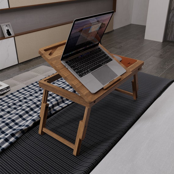 Portable Bamboo Laptop Desk Table Folding Breakfast Bed Serving Tray with Drawer 