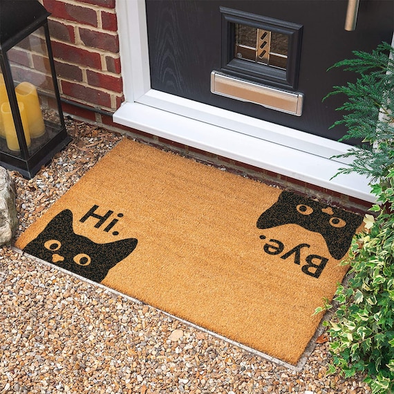Hi Bye Cat Doormat: Personalized Coconut Welcome Mat Canada