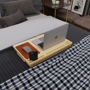 Wood Lap Desk, Foldable Laptop Stand, Laptop Bed Tray, Breakfast Serving Tray, Adjustable Legs Laptop Table, Portable Storage Drawers Desk