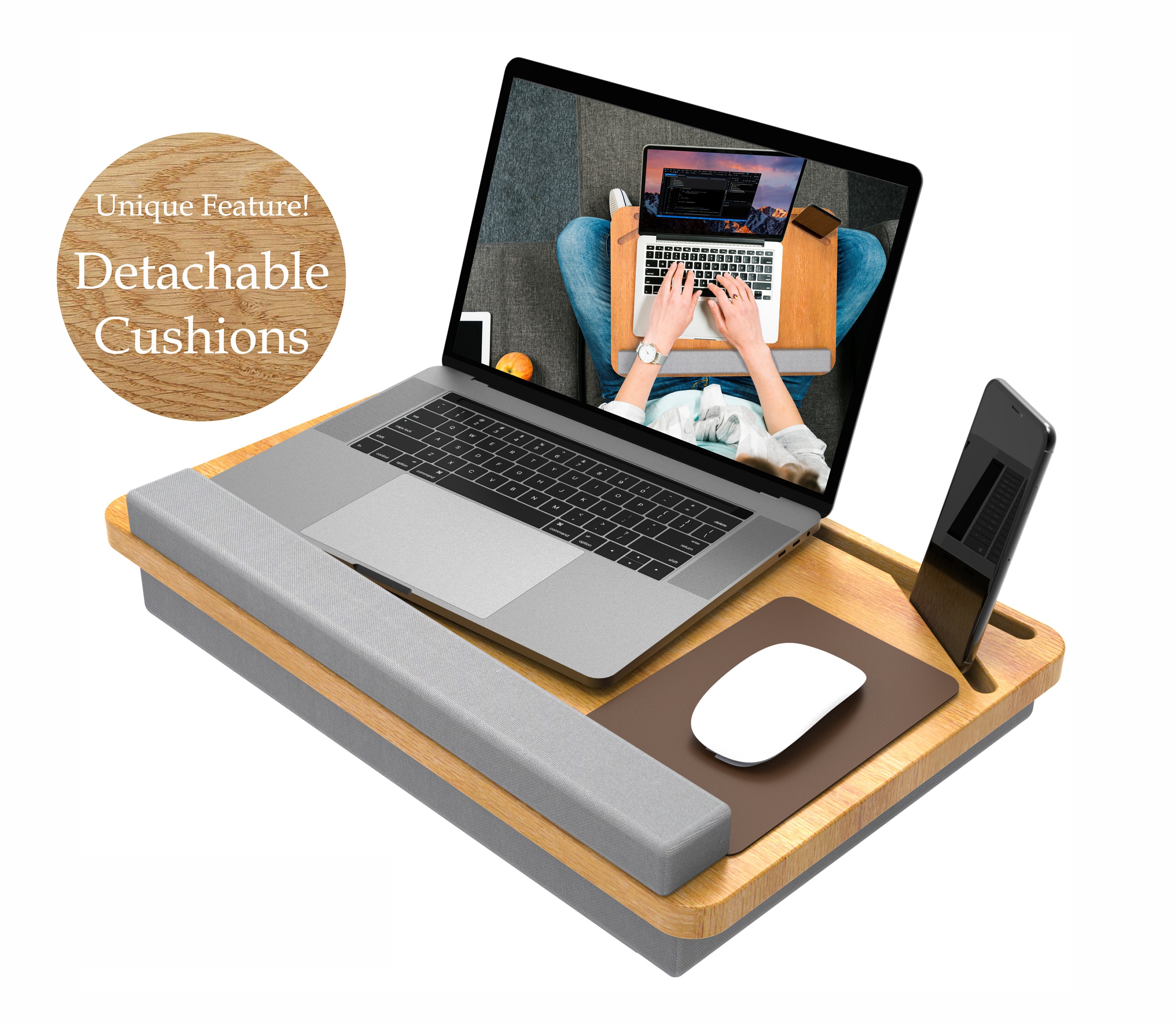 Husband Pillow - Lap Desk Large Wood Top - Fits Up to 17 Laptop - with  Dual Cushion, Multifunctional Slot for Tablet - On Sale - Bed Bath & Beyond  - 35219517