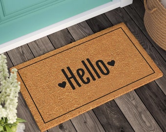 Hello Doormat | New Home Gift | Housewarming Gift | Personalized Gift | Wedding Gift | Welcome Door Mat | Family Name Doormat