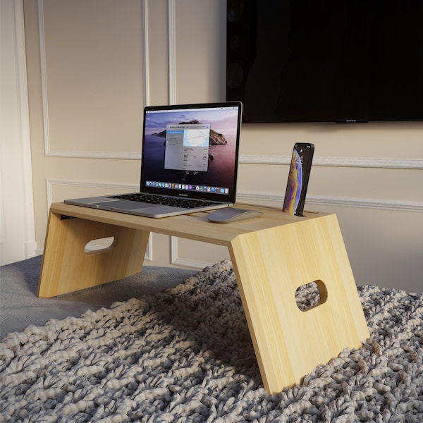 Holz faltbarer Laptop-Ständer, tragbarer Schoß-Schreibtisch, Laptop-Bett-Tablett, Frühstücks-Serviertablett, multifunktionaler Ständer, Arbeit von zu Hause aus Geschenk für ihn