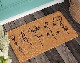 Felpudo de coco floral: Felpudo de bienvenida personalizado, regalo para un nuevo hogar