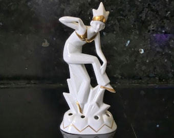 Art deco porseleinen bildje wit afgezet met goud. Jaren '30 Porseleinfabriek Gunthersfeld, Gehren Duitsland.