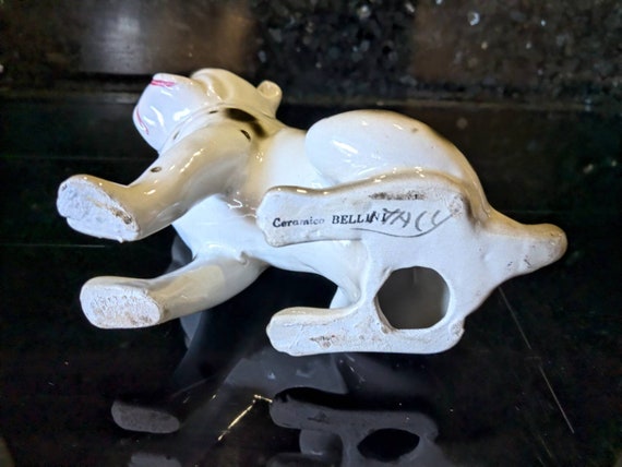 Vintage Bulldog Porcelain Figurine. White Black. Made in Italy by