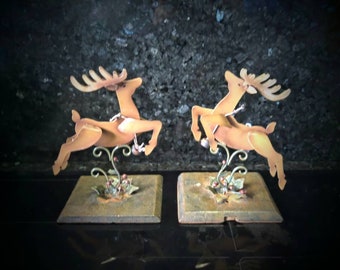 Vintage pair iron handmade reindeer. Christmas ornament.