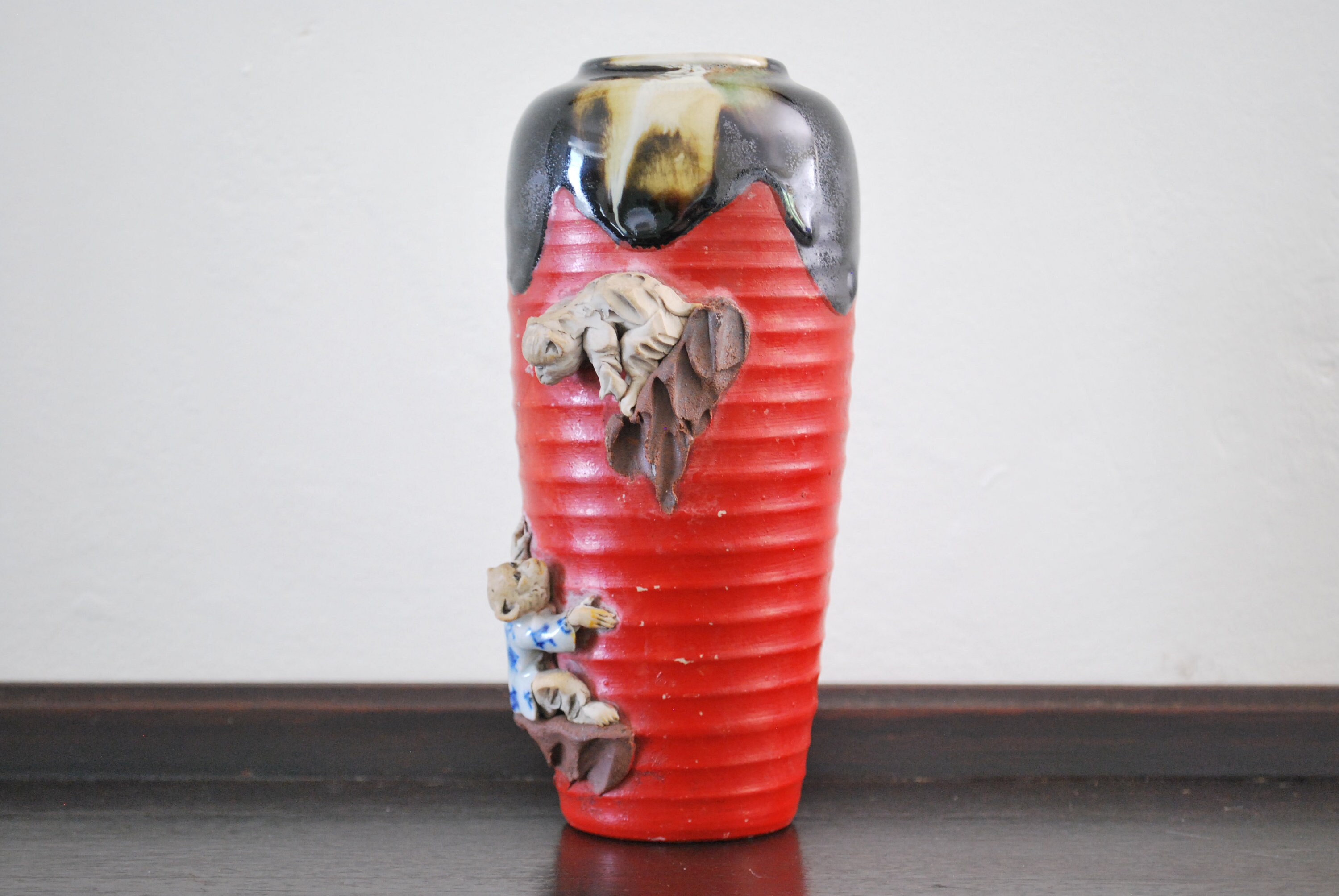 Kazutospicygem 鉢　（オマケステッカー付き） Signed Japanese Vase With Monkeys - Sumida Gawa - Etsy