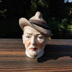 Vintage ceramic head humidor tobacco jar. Unglazed.