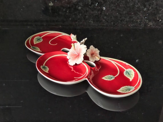 Franz Collection Hibiscus Red Tray Plate Dish FZ01533 Island