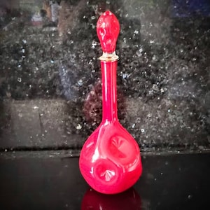 Vintage Bright Red large glass carafe decanter. Strawberry shape. Mouth blown.