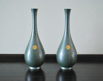 Pair Japanese Bronze Vases with Chrysanthemum crest - Showa Period