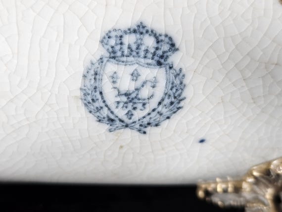 WL 1895 Wong Lee Blue White Porcelain Bronze Handle Dish Bowl. - Etsy