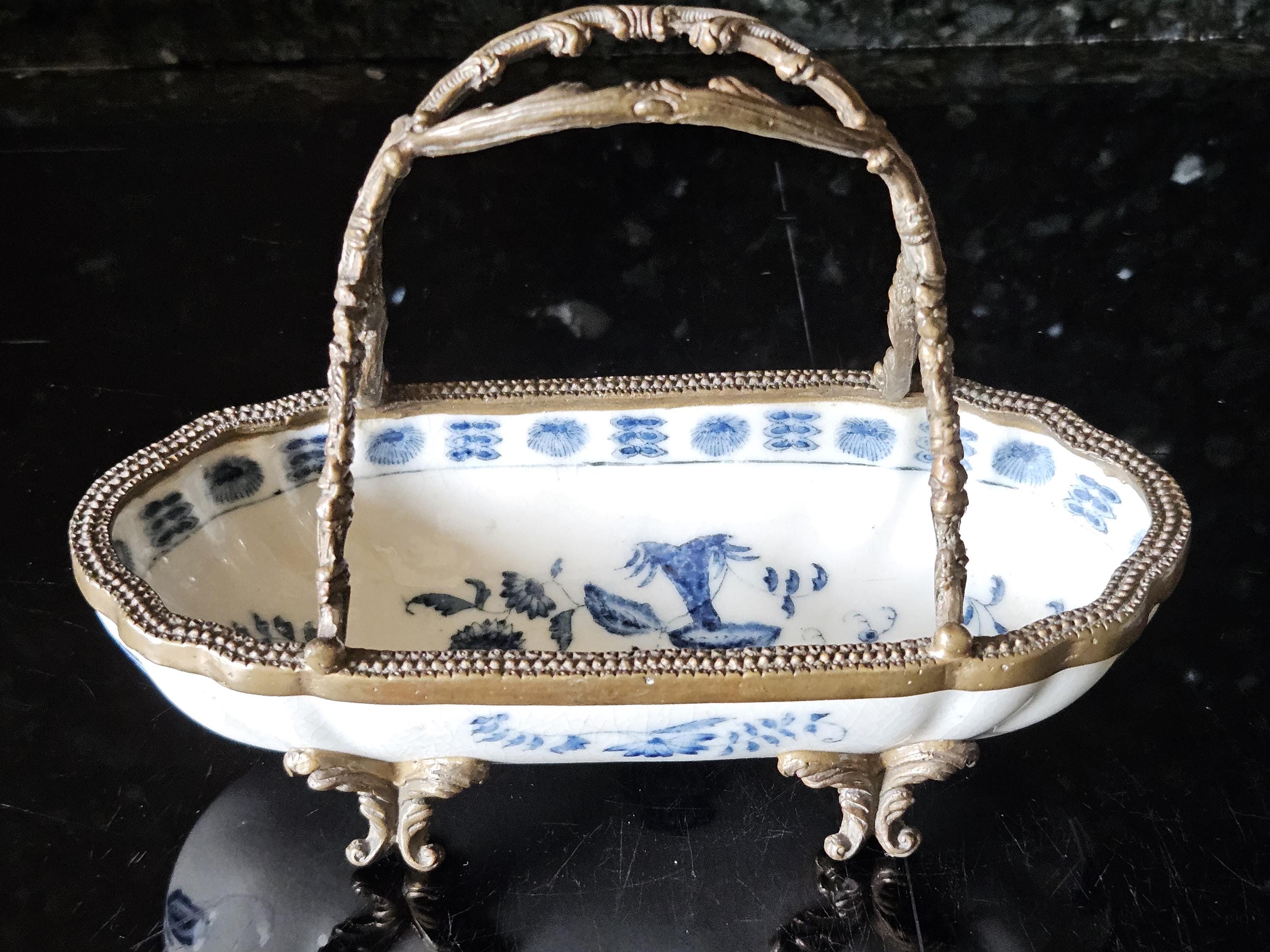 WL 1895 Wong Lee Blue White Porcelain Bronze Handle Dish Bowl. - Etsy