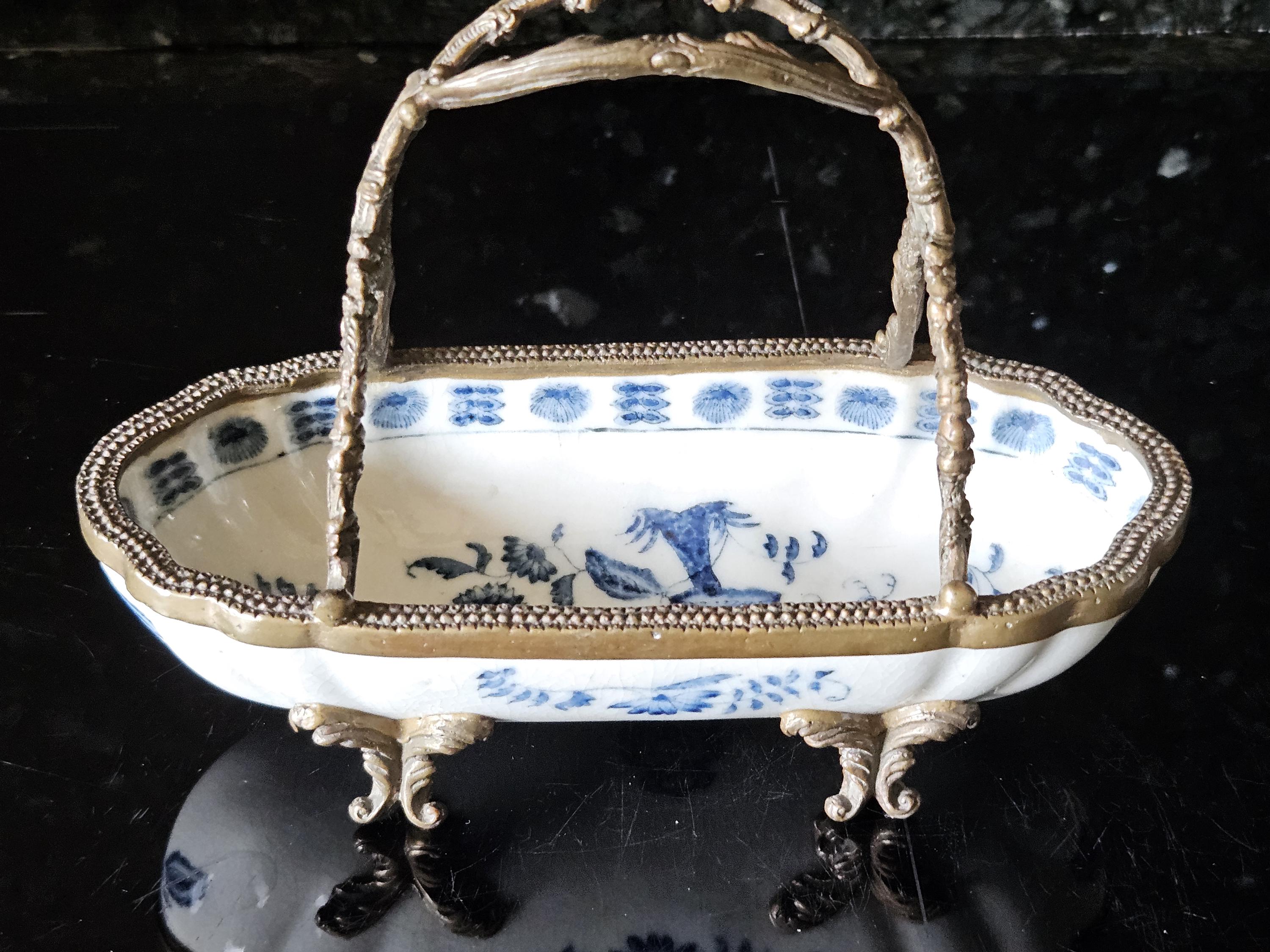 WL 1895 Wong Lee Blue White Porcelain Bronze Handle Dish Bowl. - Etsy
