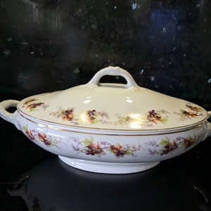 Vintage ovale Deckel servierschale, Tureen, Auflaufform. Epiag Czechoslovakia. Florales Design.