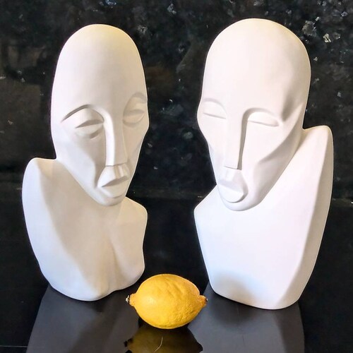 Set shops pair ceramic bisque male and female busts. Modern design. Unglazed unpainted.