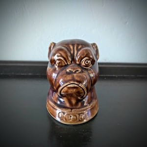Antique ceramic pottery bulldog head money coin bank