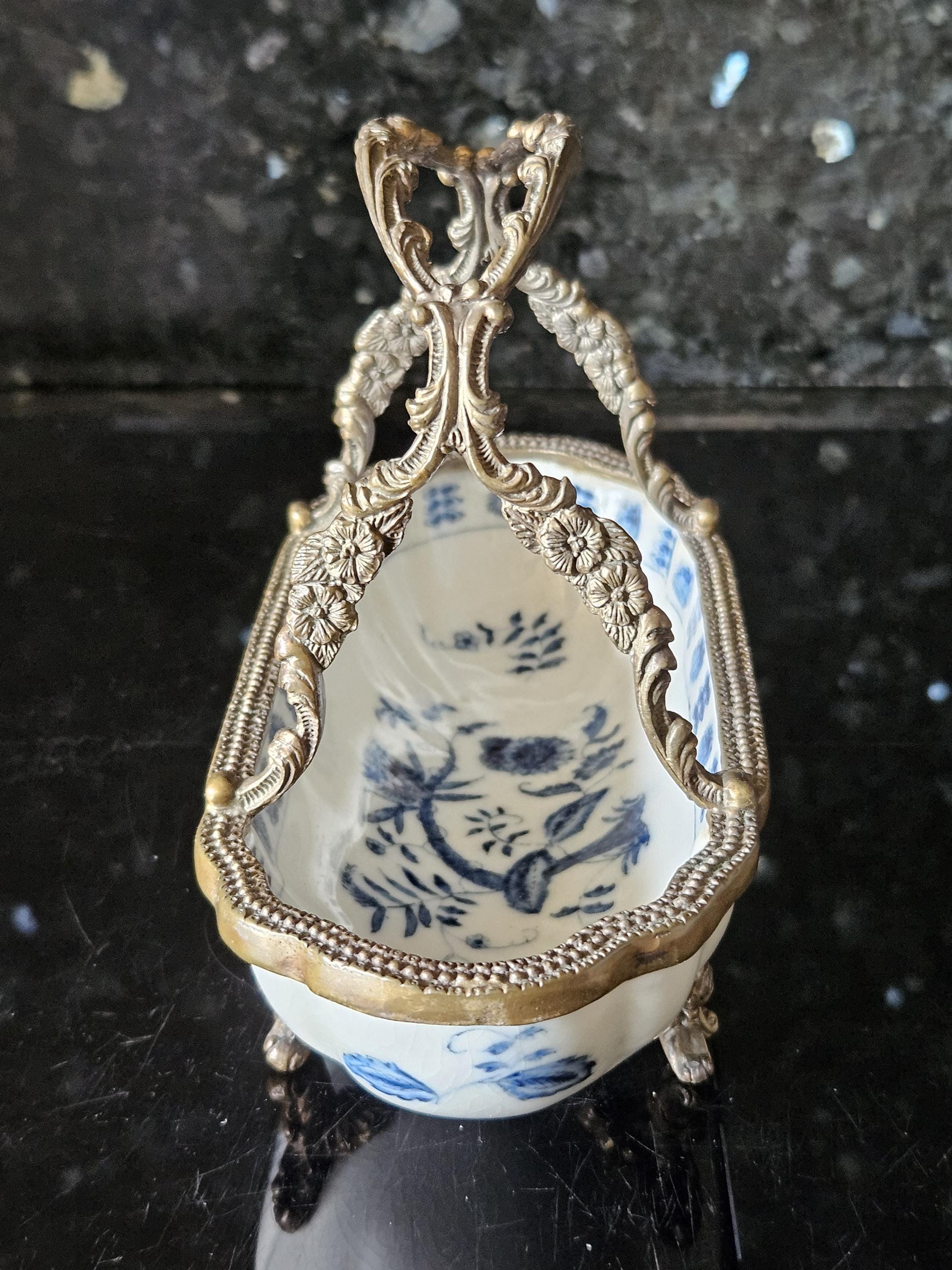 WL 1895 Wong Lee Blue White Porcelain Bronze Handle Dish Bowl. - Etsy
