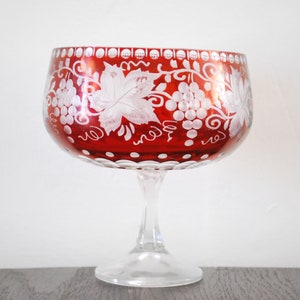 Hand cut Red Boho Glass Wine Goblet