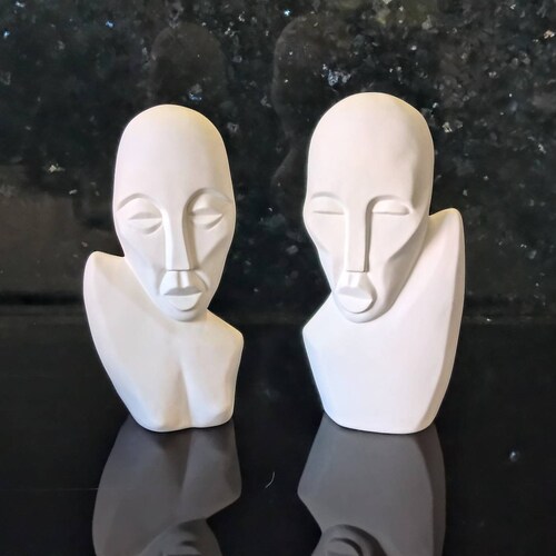 Set shops pair ceramic bisque male and female busts. Modern design. Unglazed unpainted.