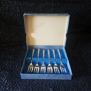 Vintage Keltum Silver Plated Cake Forks: Apostle Figures, Set of 6