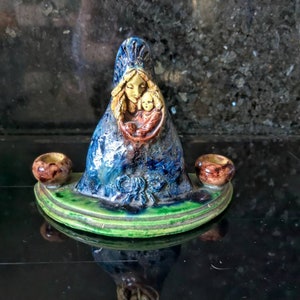 Vintage Fayence Keramik Madonna und Kind Figur.  Jungfrau Maria Kind Jesus.