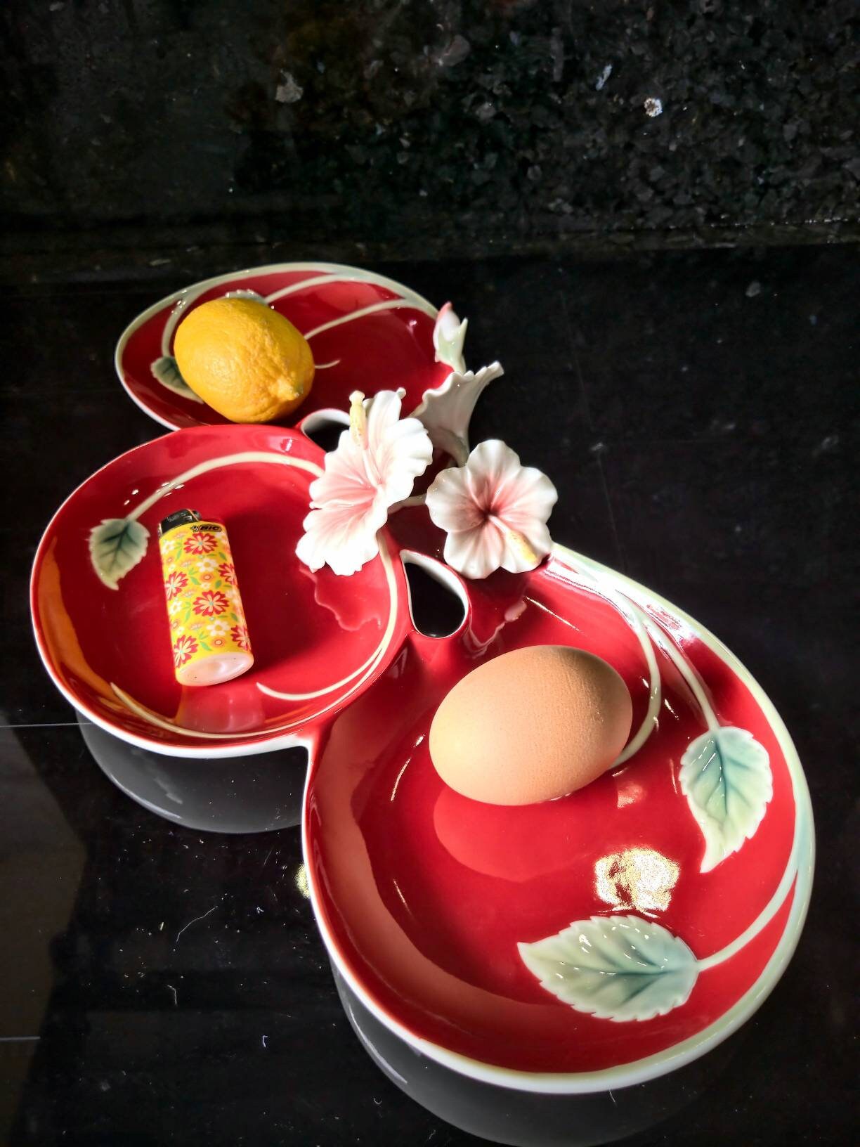 Franz Collection Hibiscus Red Tray Plate Dish FZ01533 Island