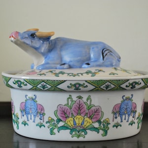 Chinese Porcelain Tureen with Waterbuffalo figural lid.