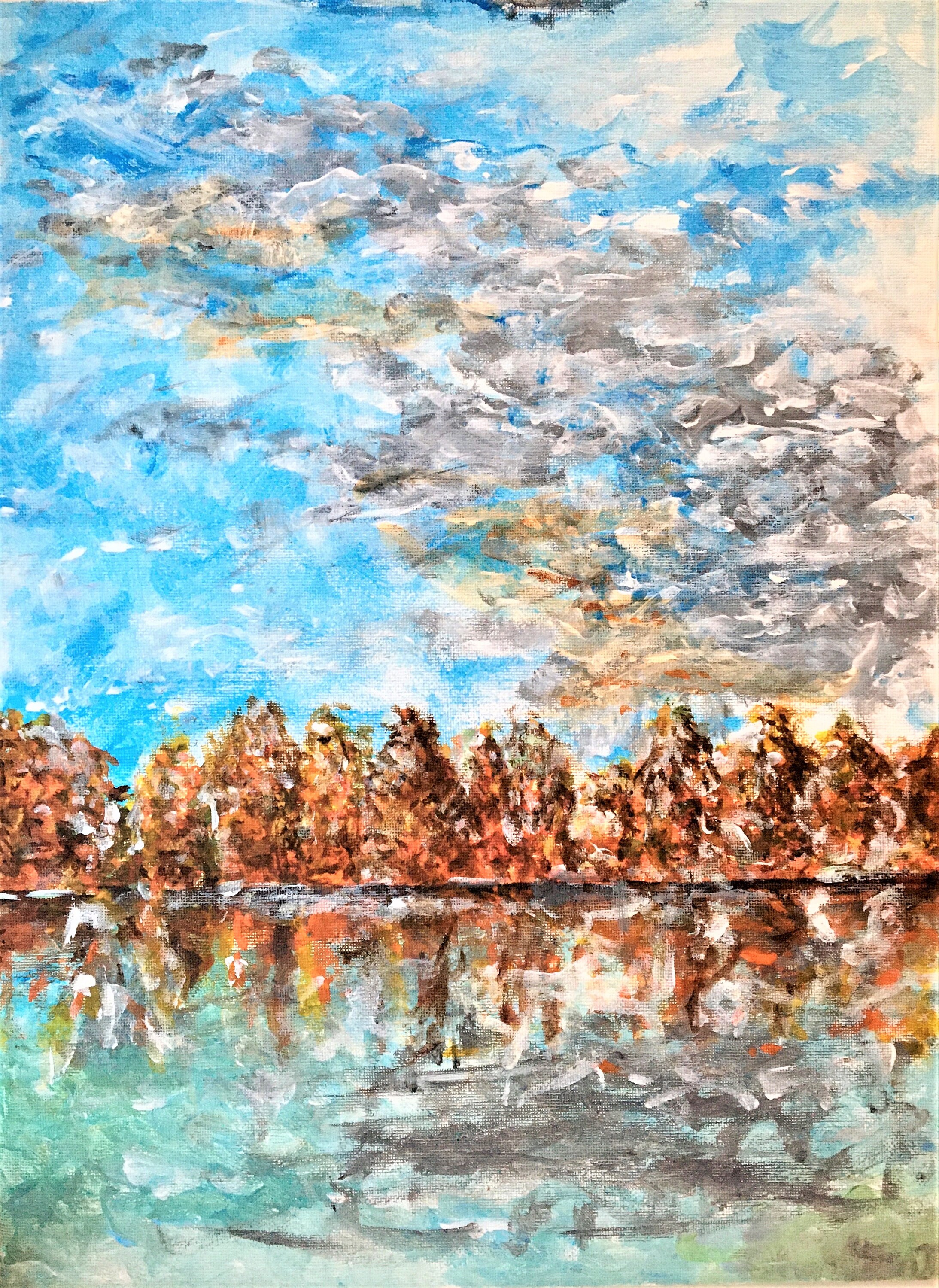 Paisaje abstracto Lago de Otoño, Árboles y Cielo - Etsy España