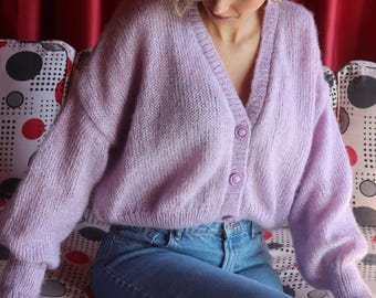 Hand Knit Mohair Cardigan Sweater: Knitted Jacket with Buttons