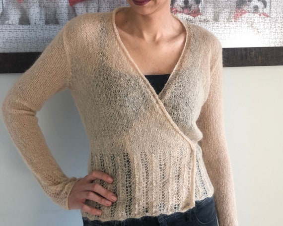 Mohair Wrap Tie Open Front Cardigan 
