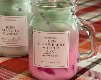 Mini-Duftkerze Iced Strawberry Matcha Latte: Soja & Gel-Wachs, Kaffeeduft