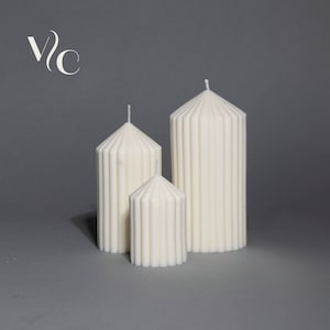 Ribbed Soy Wax Pillar Candle Set: Handmade Minimalist Decor