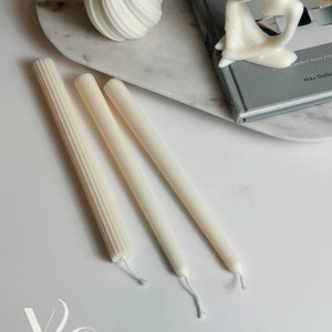 Striped Taper Candle Trio, Tall Column candle, aesthetic, ribbed pillar candle, home decor, wedding decoration candles set, birthday gift