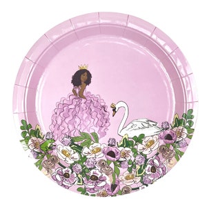 African American Black Princess Girl Large Party Plates Princess Party Supplies