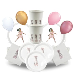 Ballerina Party Set, Girl Party Bundle, 56 Piece Count, Plates, Napkins, Cups, Girl Party In a Box, Party Tableware, Pink Ballet Girl Party