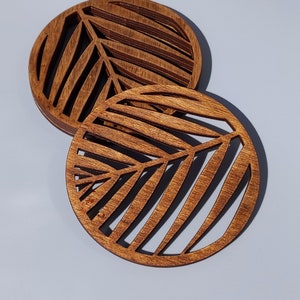 Set of 4 Leaf Pattern Wooden Coasters