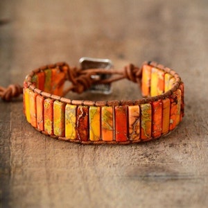 Boho natural stone bracelet jasper orange