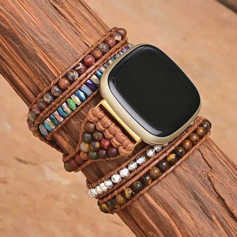 Boho multi wrap bracelet strap for Fitbit Versa 3 / Sense watch Tiger Eye 