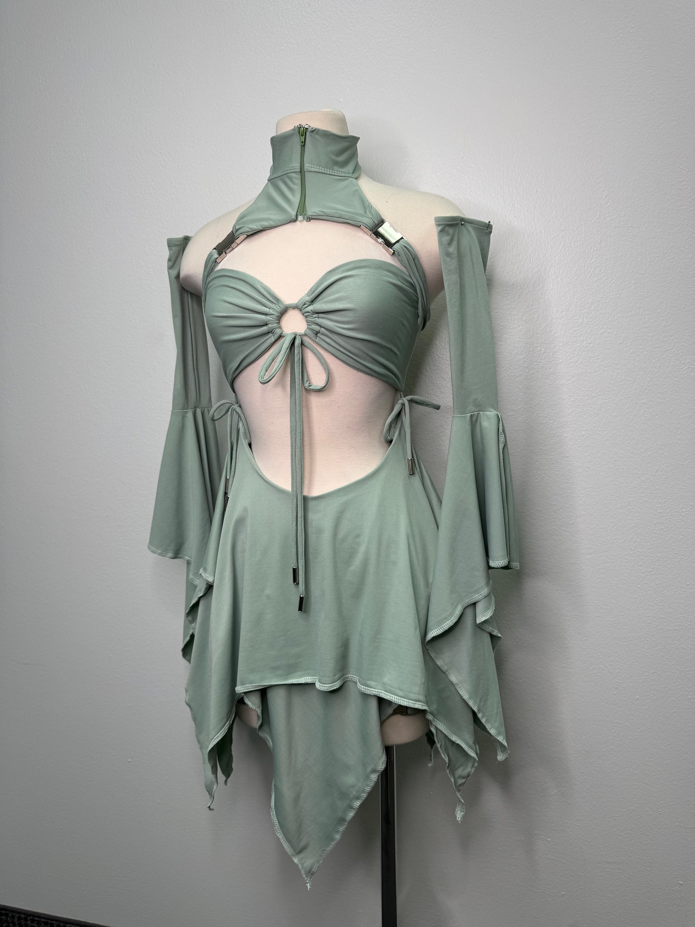 green emerald velvet dress Upscale Fantasy Fae Fairy Gown Light Colors- Convertible