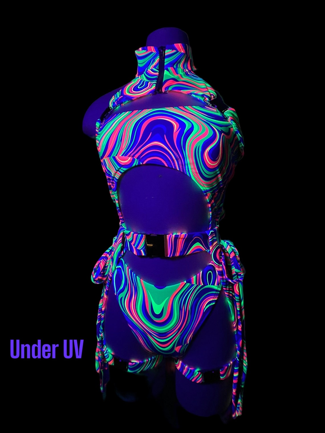 UV Reflective Dakota Set, Rave Outfit, Garter Outfit, Festival Suit ...