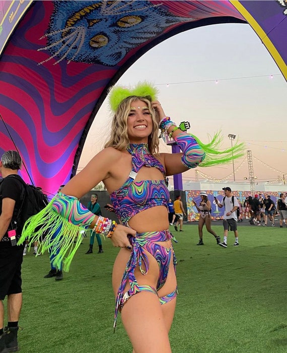 Festival Rave Women Clothing, Trippy Neon Rave Outfit, Complete