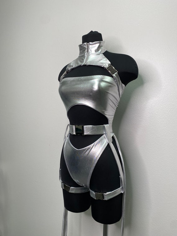 silver rave dress Spellcaster Women's Hooded Black/Silver Dress