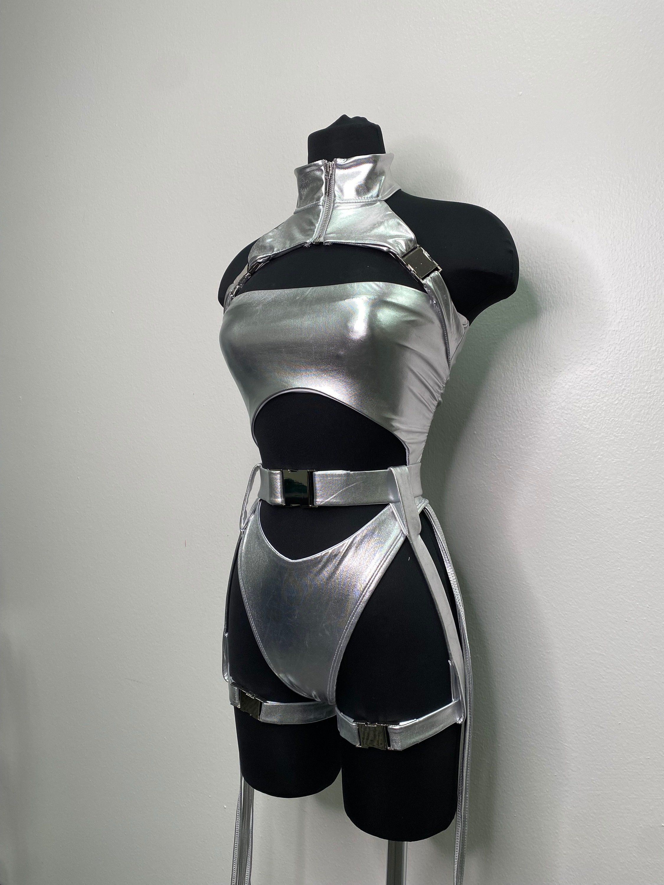 Rave Costume, Rave Outfit, Silver Bodysuit, Silver Swimsuit, Festival Outfit, Rave Bodysuit, Rave Clothing, Rave Swimsuit Buckles Rave Costume, Rave Outfit, Silver Bodysuit, Silver Swimsuit, Festival Outfit, Rave Bodysuit, Rave Clothing, Rave Swimsuit Buckles
