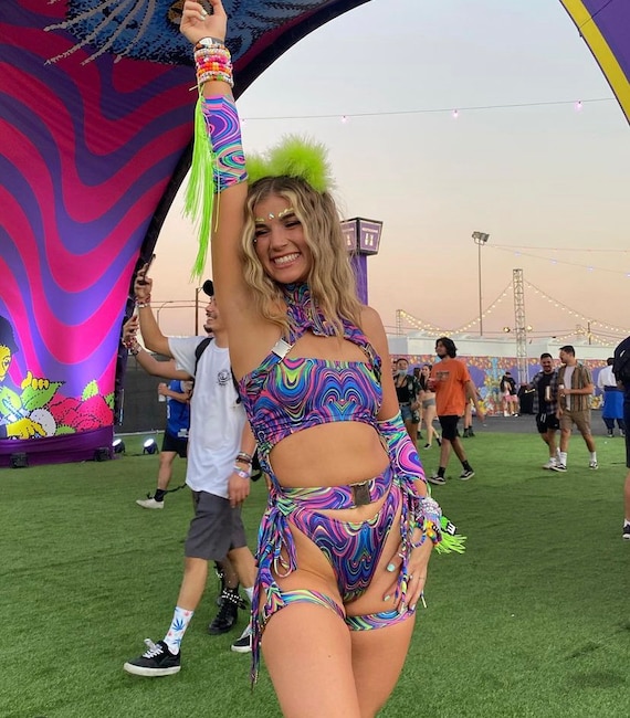 Festival Rave Women Clothing, Trippy Neon Rave Outfit, Complete