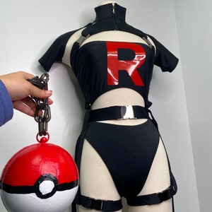 Pokémon Jessie Costume , Team Rocket , Accessorie Not Included , Removable Sticker , Cosplay Costume, Pokémon Cosplay