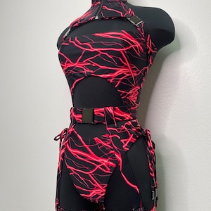 Thunder Set, Rave Clothing, Festival Outfit, Rave Suit, Rave Swimsuit Buckles