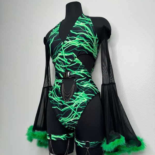 Electric Thunder Set, Festival Outfit, Rave Outfit Set, Festival Set, Festival Outfit Set, Neon Rave Outfit