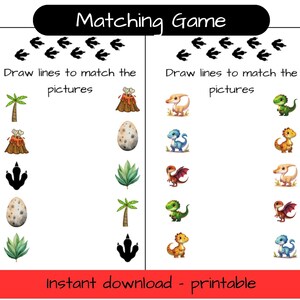 Dinosaur Picture Matching Activity Sheets: Visual Recognition Game, Homeschool & Preschool Learning, Toddler Educational Activities