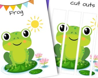 Feuille d'activité avec les animaux : feuille de travail de casse-tête grenouille pour enfants, créatures des bois à imprimer, apprentissage numérique à la maison